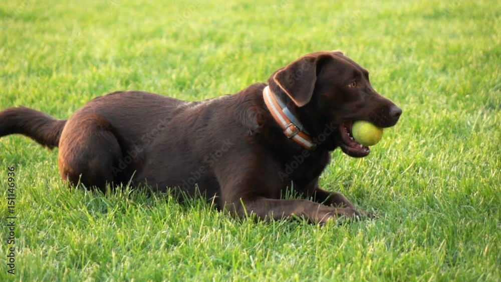 Domestic Labrador dog playing with tennis ball in garden, super slow motion 240fps
Domestic Labrador dog playing with tennis ball in garden, super slow motion 240fps
