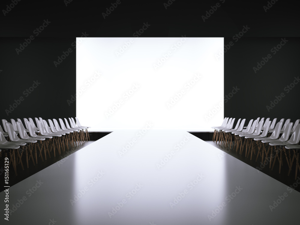 Fototapeta Empty white runway and chairs. 3d rendering