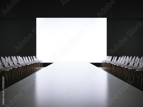 Empty white runway and chairs. 3d rendering photo