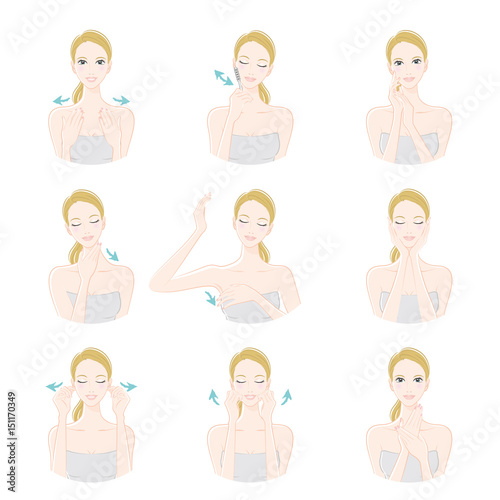 リンパ腺のマッサージをする女性 / 美容