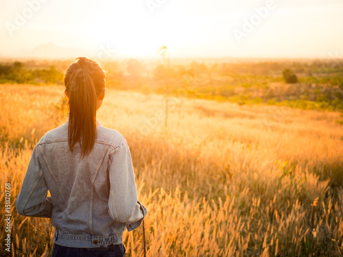 woman relax in a field
