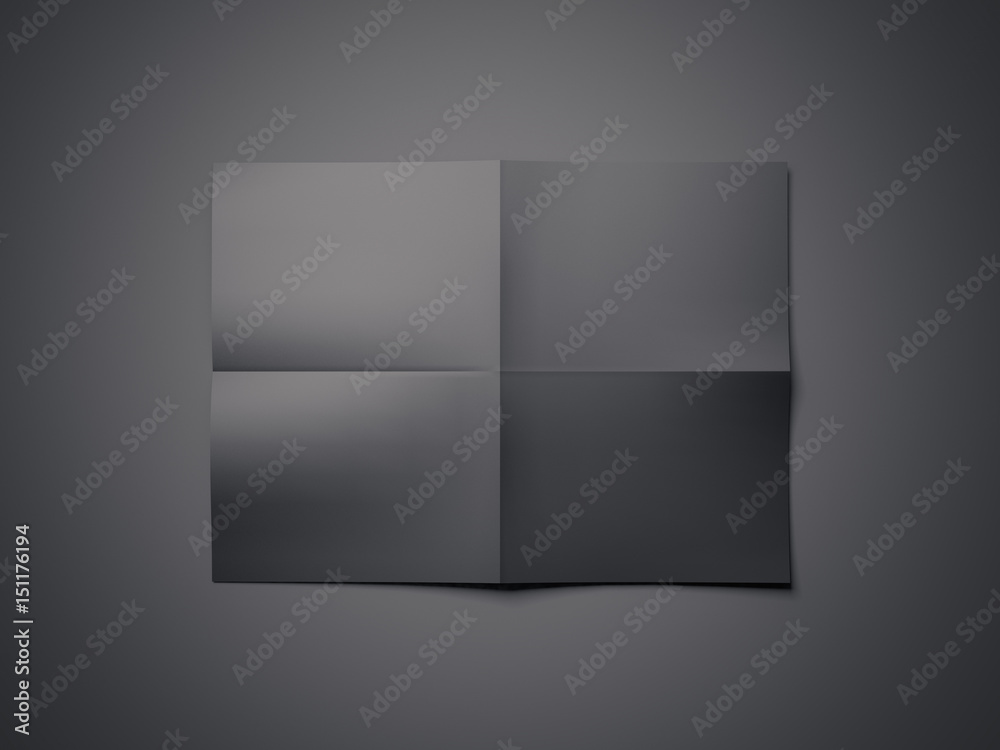 Blank black folded sheet of paper. 3d rendering