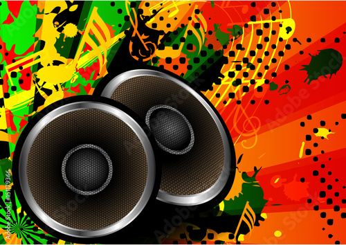 Abstract background, speakers and musical instruments are colorful and exciting, can be used as flyer or banner for party or events