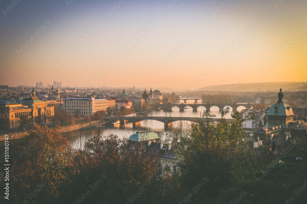 Beautiful colorful Prague view. Sunset in Europe