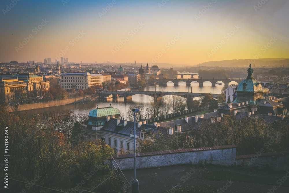 Obraz premium Beautiful colorful Prague view. Sunset in Europe
