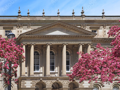 Photography Historic Osgoode Hall Court House, Toronto, with spring blossoms