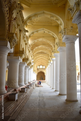 Madurai, Tamilnadu - India - March 21, 2017 - Inner Corridor of Thirumalai Nayakkar Mahal Palace photo