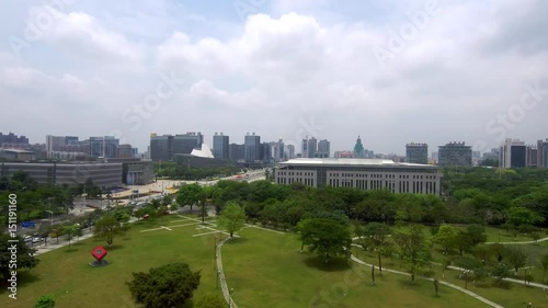 Rising drone in a park