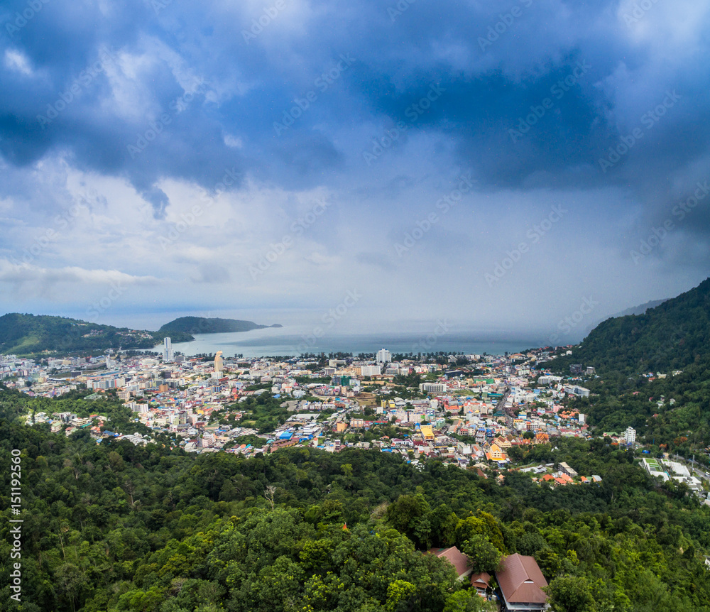 aerial photography at Patong beach in panorama