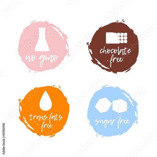 Set of food labels - healthy food. Food intolerance symbols collection. Vector illustration