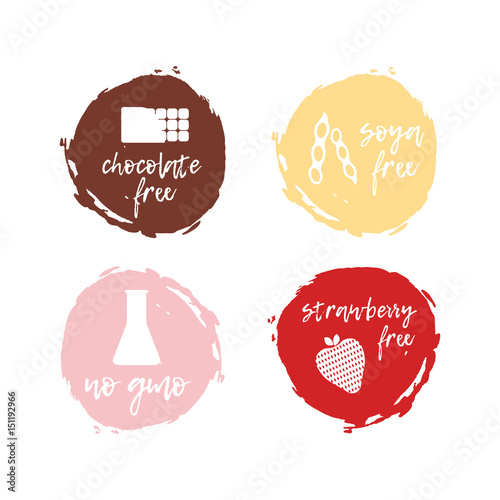 Set of food labels - allergens. Food intolerance symbols collection. Vector illustration.