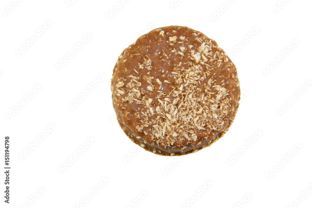 Chocolate cookies with coconut shaving isolated on white background Chocolate cookies with coconut shaving isolated on white background
