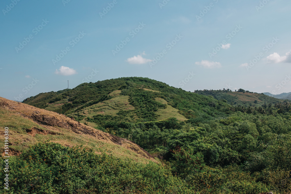 Green hills in a mountain valley, Indonesia, Lombok