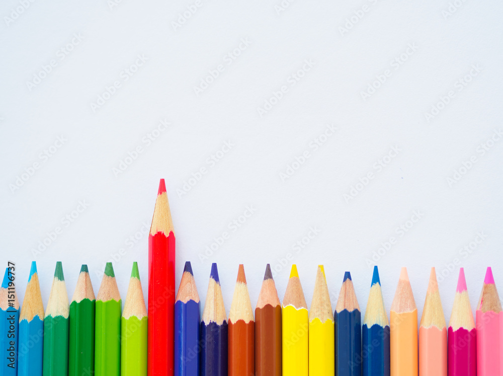 Color pencils on white paper. Education material back to school, for background and wallpaper. Color pencils on white paper. Education material back to school, for background and wallpaper.