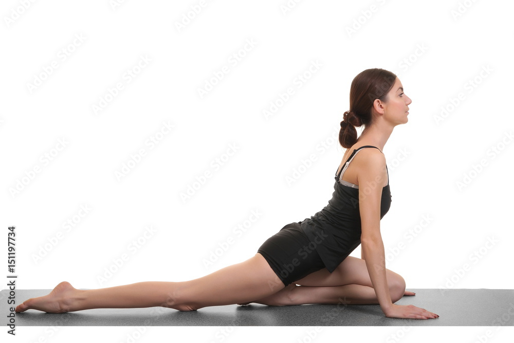 woman doing yoga exercises on yoga mat
