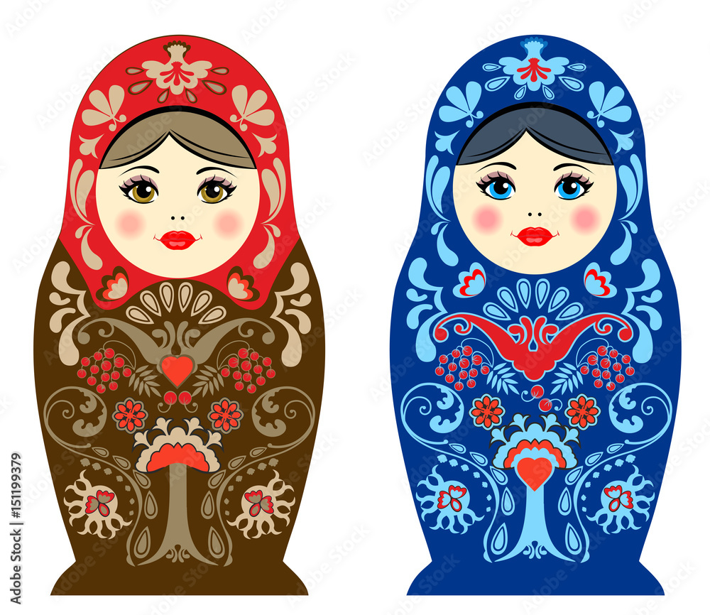 Russian nesting doll on white background. Bright ornament Russian nesting doll on white background. Bright ornament