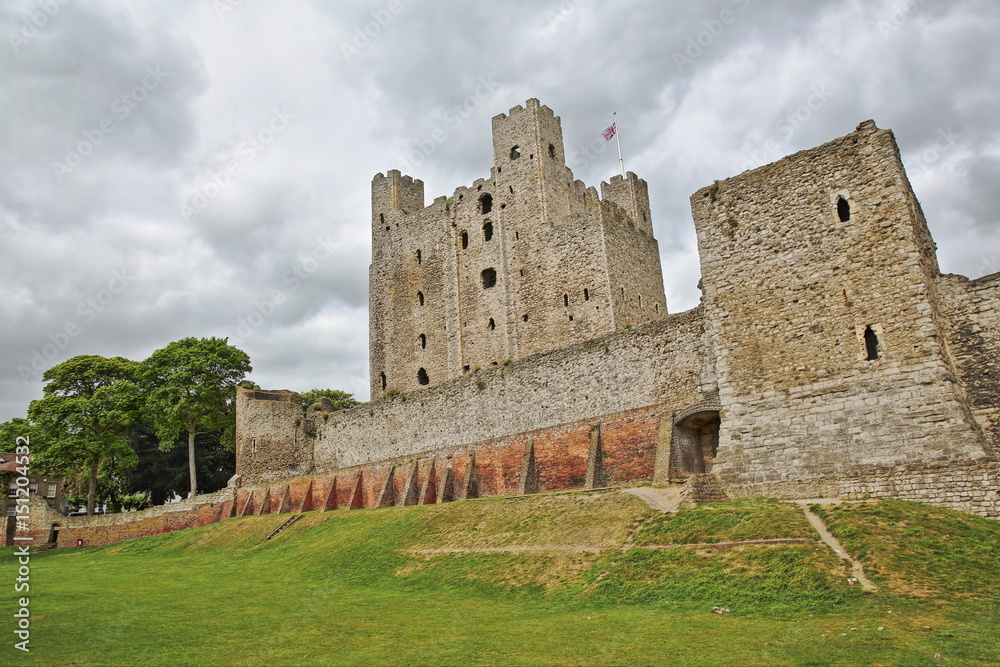 The Castle with Spring colors and cloudy sky in Rochester, UK