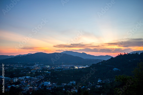 mountain with sunset sky
