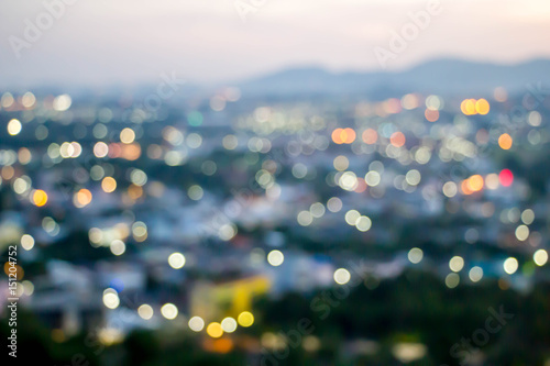 abstract blur bokeh of night light city at sunset