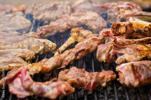 Chopped lamb and rustic dishes prepared at the barbecue