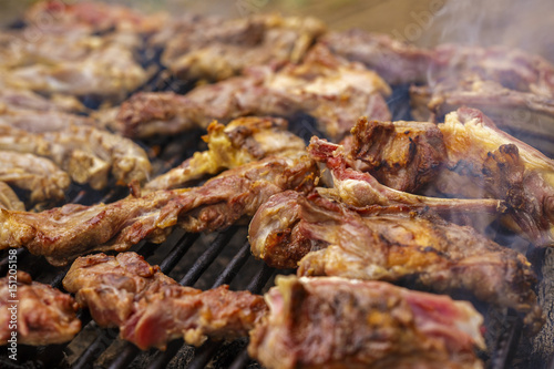 Chopped lamb and rustic dishes prepared at the barbecue