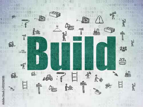 Construction concept: Build on Digital Data Paper background