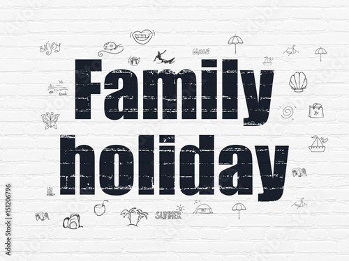 Tourism concept  Family Holiday on wall background