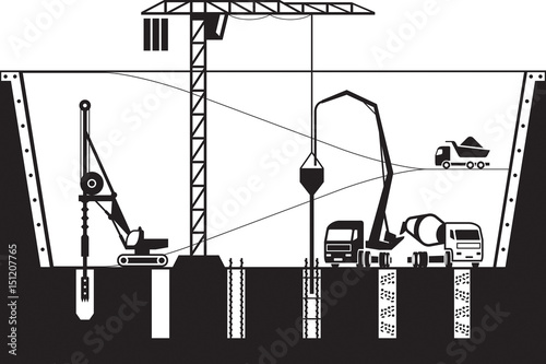 Construction of foundations of a building - vector illustration