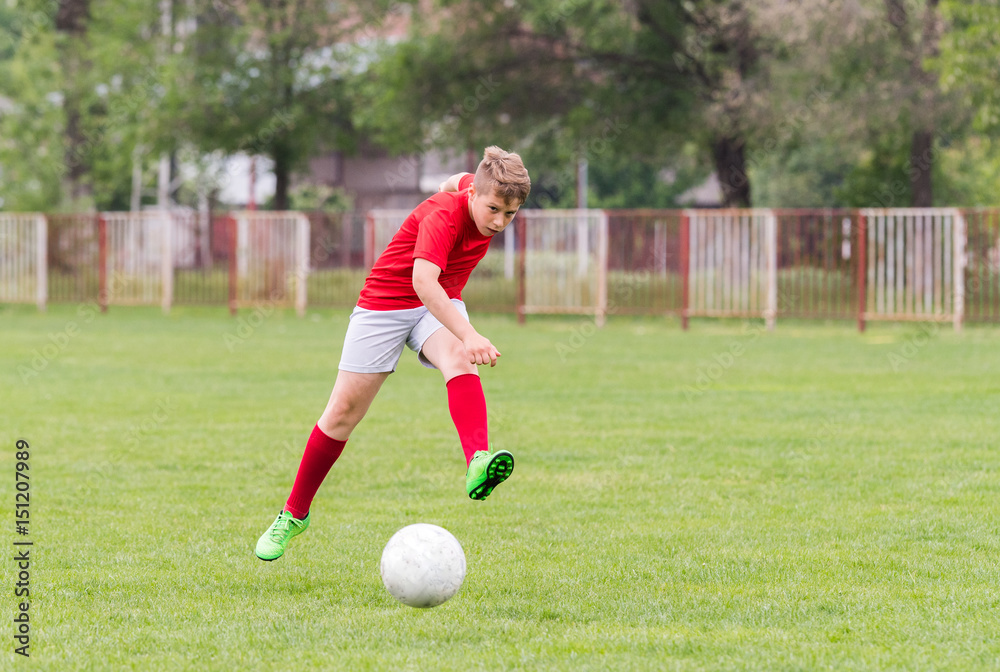 Kids soccer football - children players match on soccer field