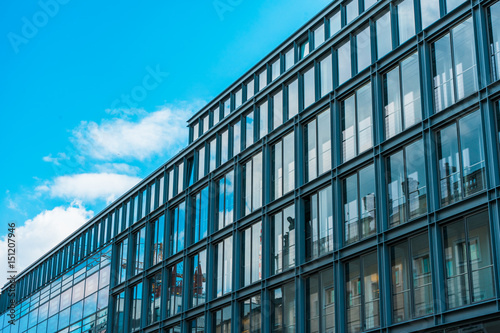 office glass buildings in a row