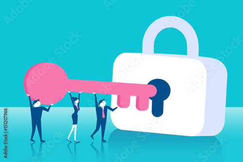 businesspeople with lock