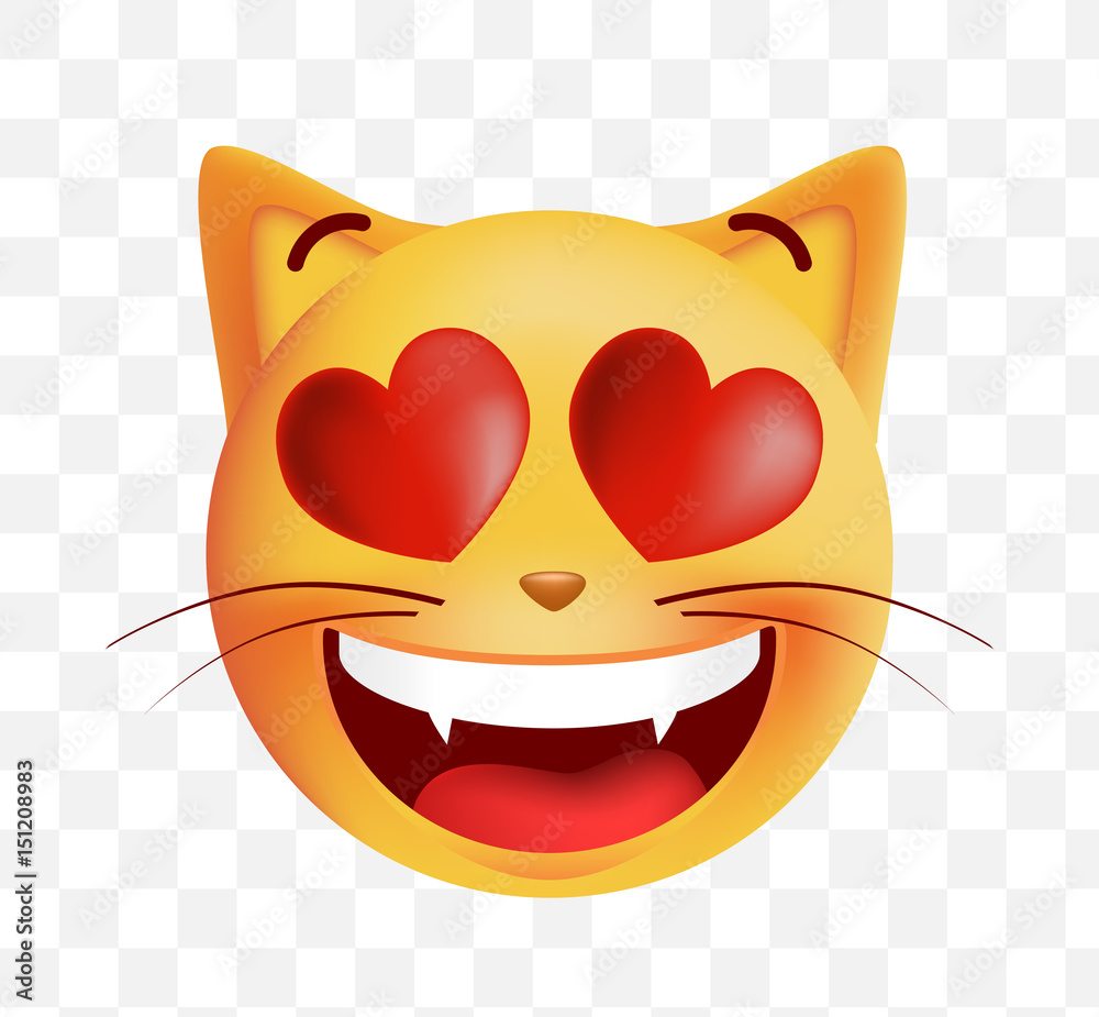 Cute Emoticon Cat In Love on Transparent Background. Isolated Vector ...