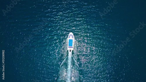 Air flight over the boat in the sea