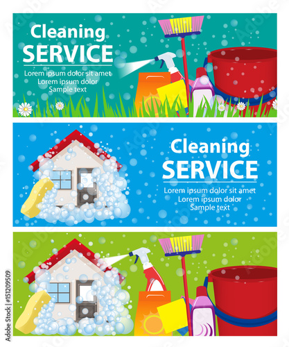 Banner set services cleaning. A clean house and office. Vector