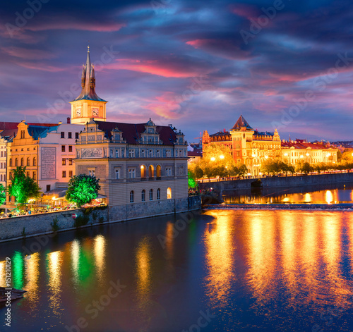 Colorful evening scene in Old Town of Prague.