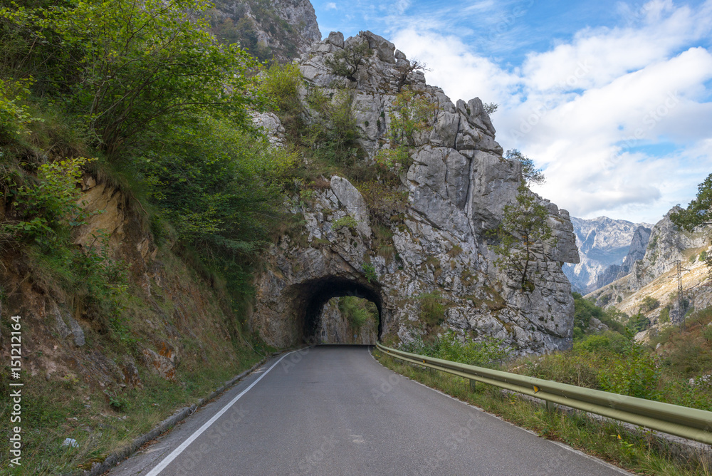 Φωτογραφία Tunnel in the valley of river Duje, Spanish Vale do Rio Duje, situated in east side of the mountain range Picos de Europa, Spain