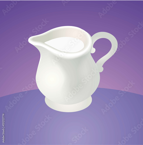 White milk jug on violet background. Vector illustration