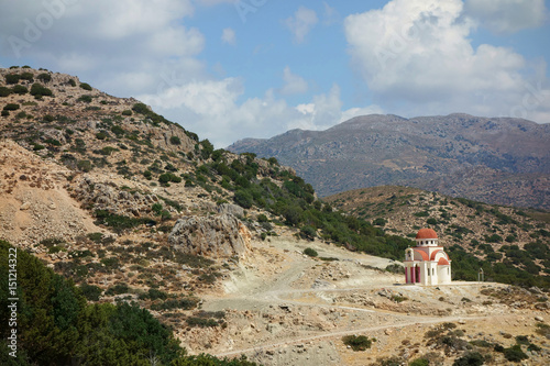 New Mountain Church close to Paleochora, photo taken from the E4 European long distance hiking path, Crete, Greece photo