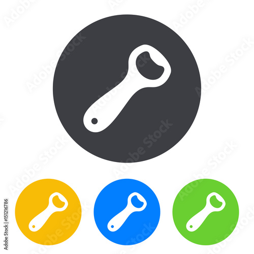 Icono plano abrebotellas inclinado en circulo varios colores