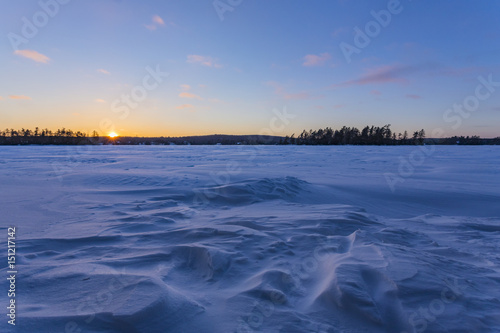 Sunset over a frozen Eagle Lake