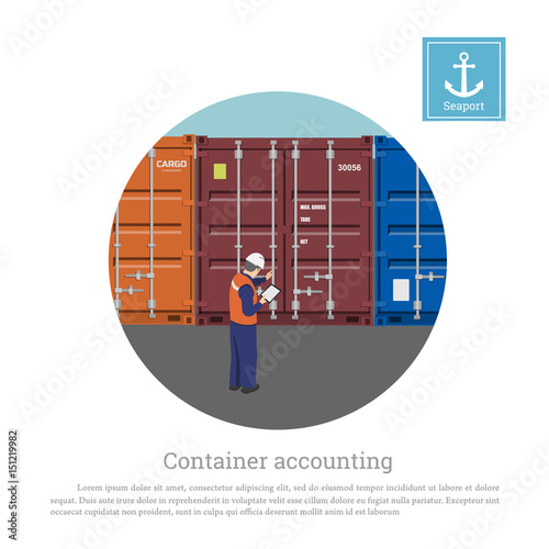 A port worker near the container. Harbor's engineer controlling cargo