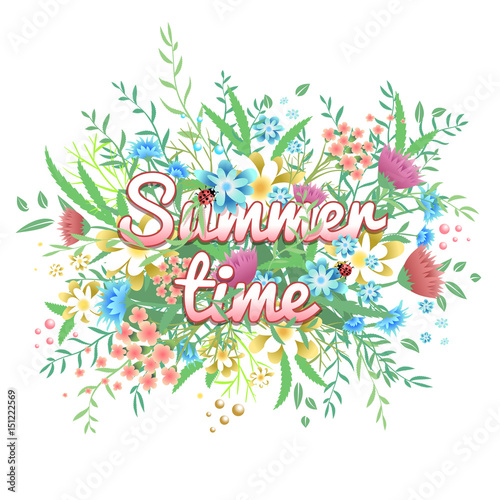 Summer banner with flowers and plants