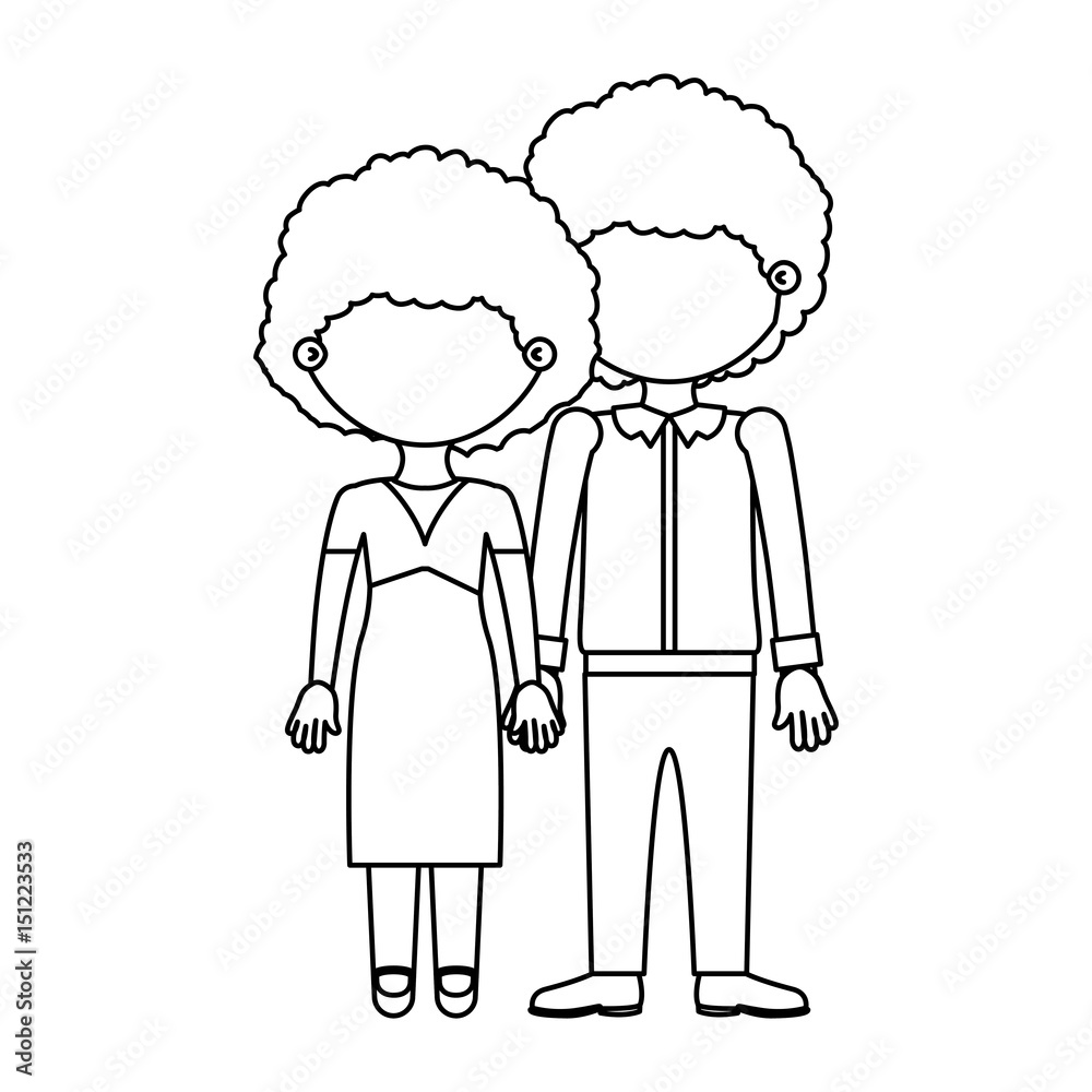 sketch silhouette faceless curly couple taken hands vector illustration sketch silhouette faceless curly couple taken hands vector illustration