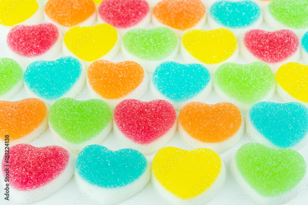 Heart candies coated with sugar, heart colorful sweet candies, sugar heart shaped candy Heart candies coated with sugar, heart colorful sweet candies, sugar heart shaped candy