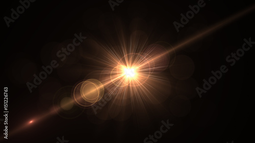 Lens Flare light over Black Background. Easy to add overlay or screen filter over photos	
