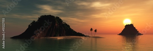 Panorama of the sea islands, beautiful wild beach, 3d rendering 