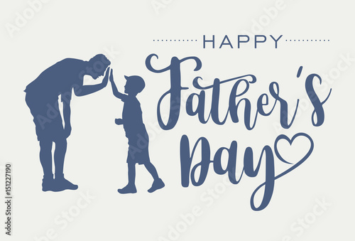 Silhouette of father and son giving high-five with text happy father's day, vector