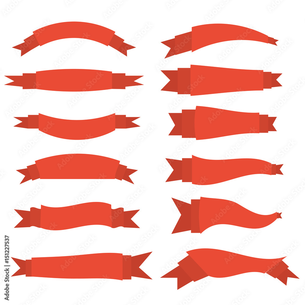 Set of red ribbons. Flat design. Vector illustration.