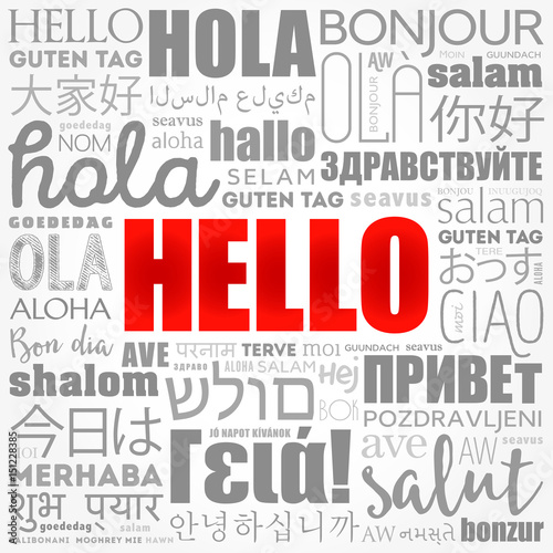 Hello word cloud in different languages of the world  background concept