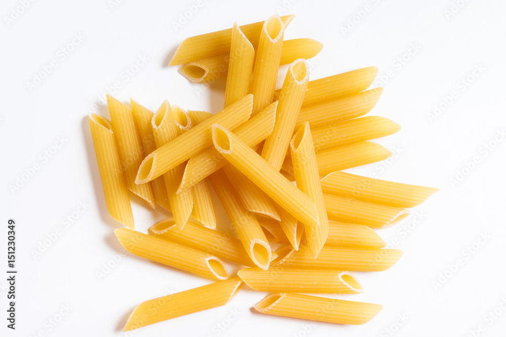 Heap penne pasta isolated on white background. Heap penne pasta isolated on white background.